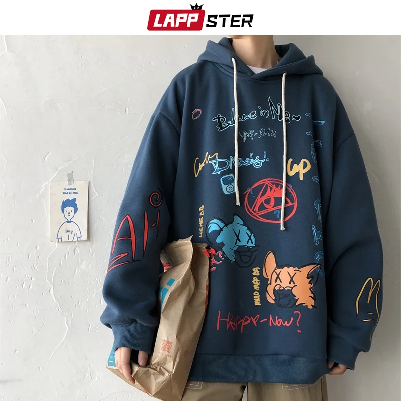 LAPPSTER Men Graffiti Harajuku Sweatshirts 2020 Mens Korean Fashions Streetwear Hooded Hoodie Couple Winter Hip Hop Clothing LAPPSTER Men Graffiti Harajuku Sweatshirts 2020 Mens Korean Fashions Streetwear Hooded Hoodie Couple Winter Hip Hop Clothing