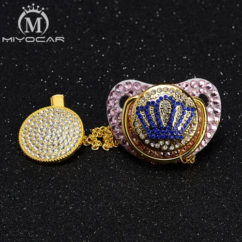 BLING all white bling bling crown pacifier and pacifier clip set BPA free and FDA safe pacifier dummy pacifier holder unique - Color: 0 to 6m pink