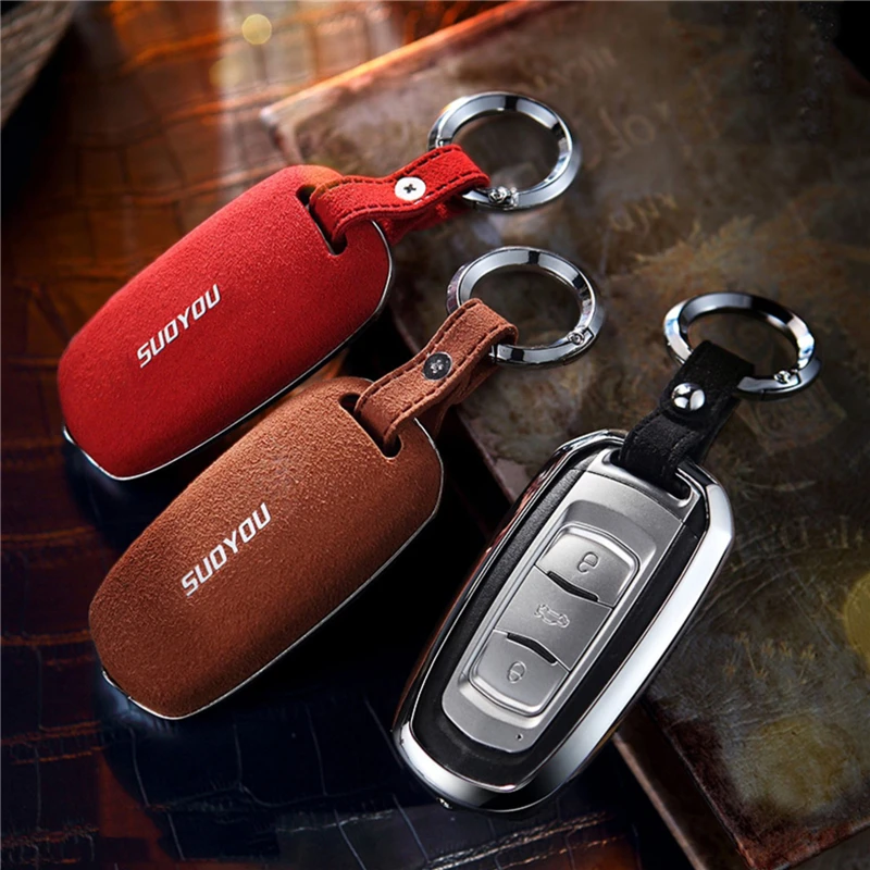 Zinc alloy Suede Fur Car Key Cover Remote Fob Case fit For Geely Emgrand EC7 EC718 EC715 Global Hawk GX7 EX7 SUV GT GC9 keychain |