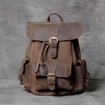 

Vintage Oxhide Top Layer Cow Leather Shoulder Bag Handmade Head Leather Backpack Cowhide Lady Computer Bag