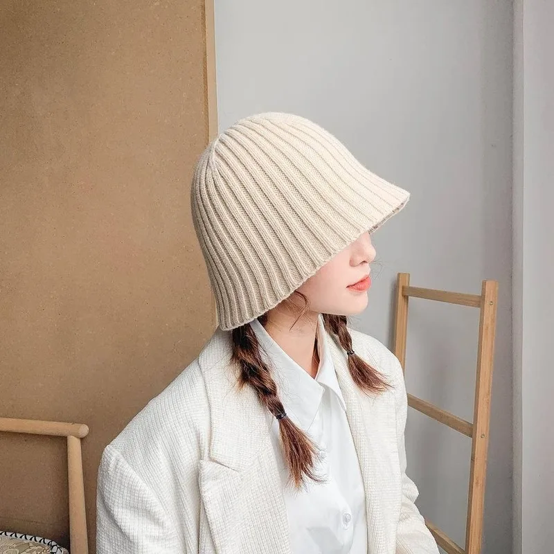 

Hats for Women Korean Fashion Knitted Hat Solid Adult Casual Acrylic Caps Comfortable Breathable Warm Bucket Hat Sun Protection