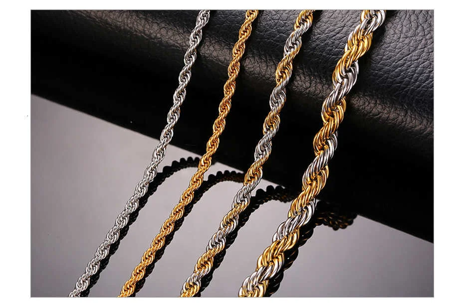 Vnox Edelstahl Seil Kette Männer Halskette Gold Farbe Twisted Wave Links Grundlegende Ketten Halsband Unisex Punk Schmuck – Detail 5