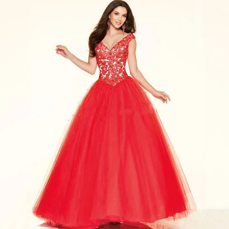 

2018 Prom Vestido De Festa Longo Ball Gowns Formatura robe de soiree V-neck Appliques Beading Lace mother of the bride dresses