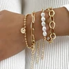 Fashion Punk Curb Cuban Chain Bracelets Set Boho Thick Gold Color Charm Bracelets Bangles For Women Gifts Trendy Jewelry 1