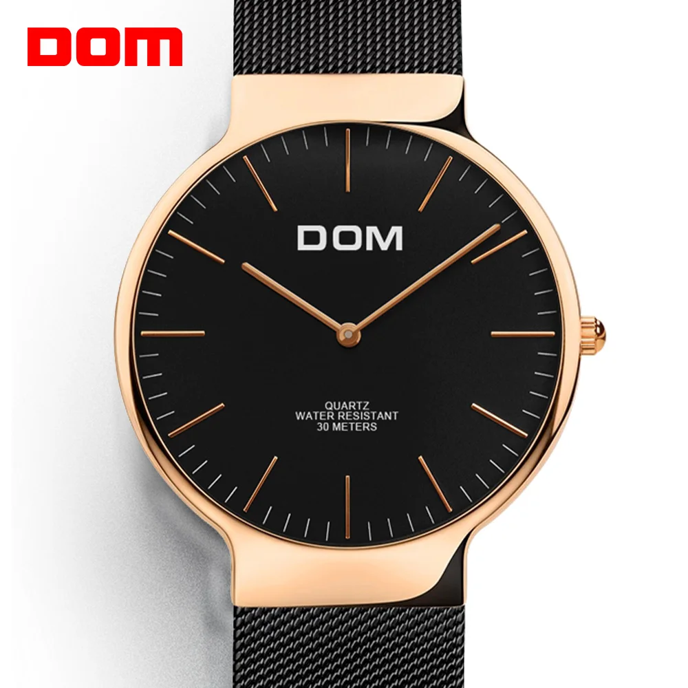 Часы мужские DOM Роскошные Брендовые часы ультратонкие кварцевые наручные из