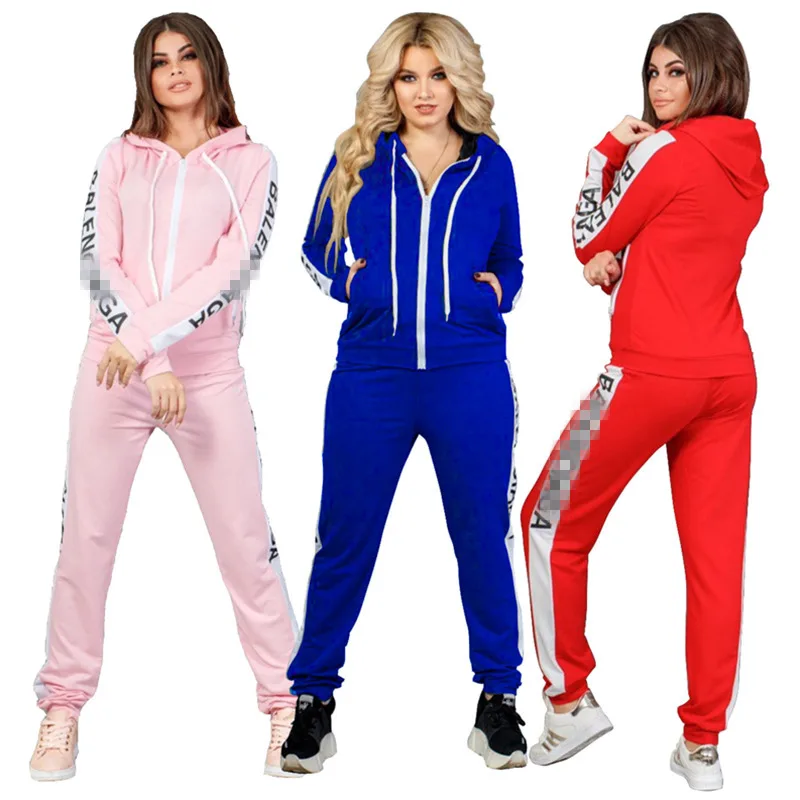 

Women's Casual Plus size Sports Printed Hooded Pants Set