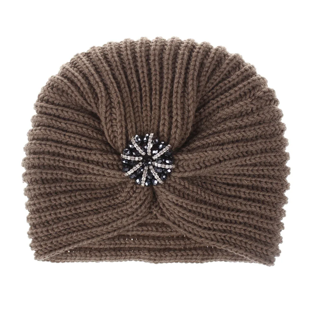 1 women winter warm knited bonnet cap muslim hijab cap cashmere crossover headband indian hat wrap head scarf turbantes mujer - Цвет: 1