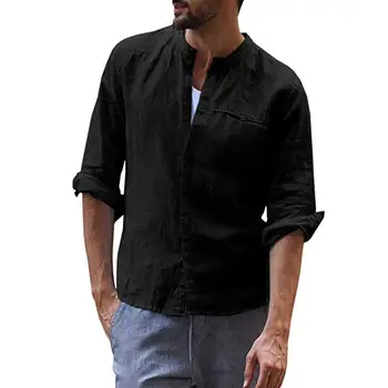 

Clothing Shirt Blouse Summer Long Sleeve Loose Fit Cotton Linen Retro Baggy Mens Solid Color Casual Beach Tops Camisas De Hombre