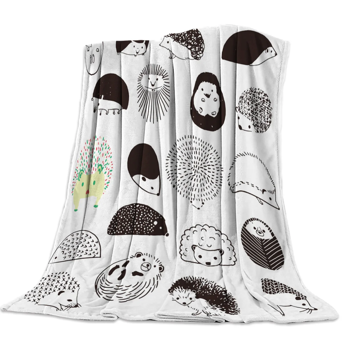 

Hand Drawn Hedgehog Cartoon Animal Bed Cover Coverlet Blankets Blanket Flannel Fleece Throw Improve Sleep Minky Fleece