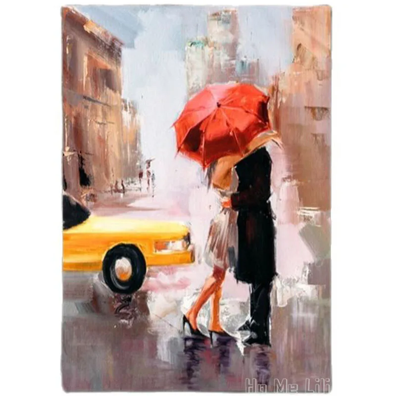 Coppia Romantica Lovely Day Love And Rain With Red Yellow Taxi City Love Sogni Pittura Di Ho Me Lili Wall Art Stampa Su Tela