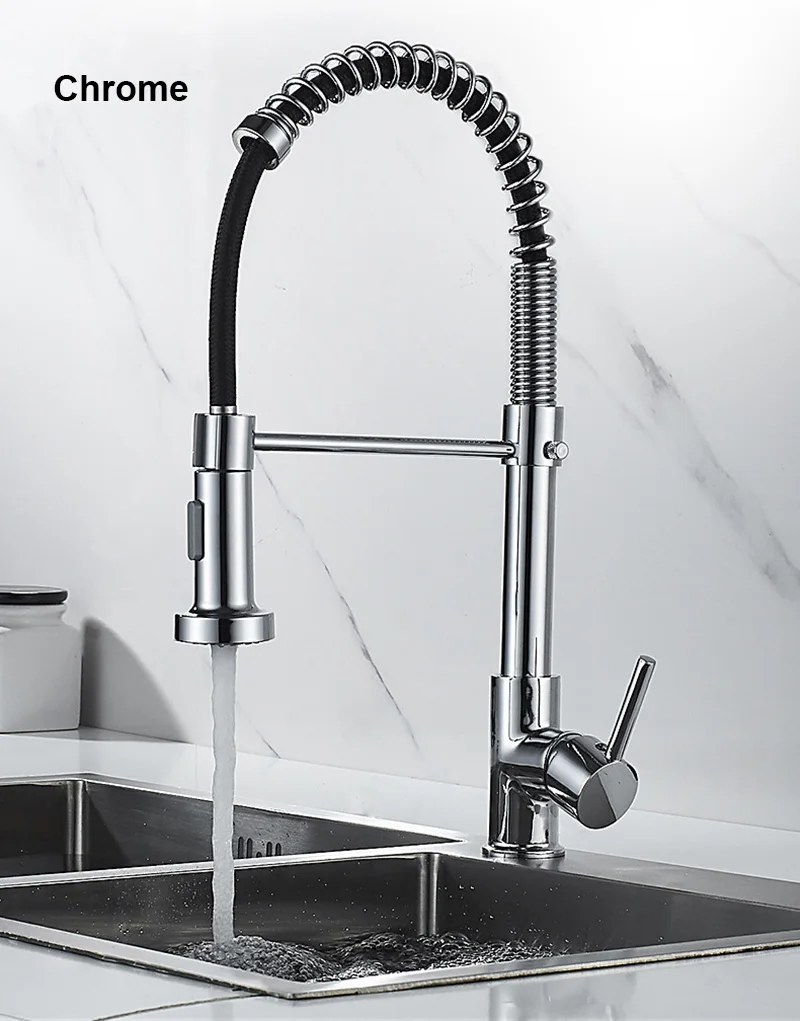 kitchen faucet sale Brass Black Kitchen Faucet Pull Out 360 Degree Swivel Spring Single Handle Hole Hot Cold Mixer Water Tap With 2 Water Intel Pipe kitchen faucet with sprayer