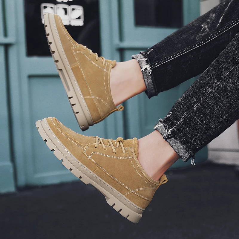 Men Casual Leather Shoes Work Safety Shoes Winter Waterproof Ankle Boats Wild tide shoes Business Flats%f-19103