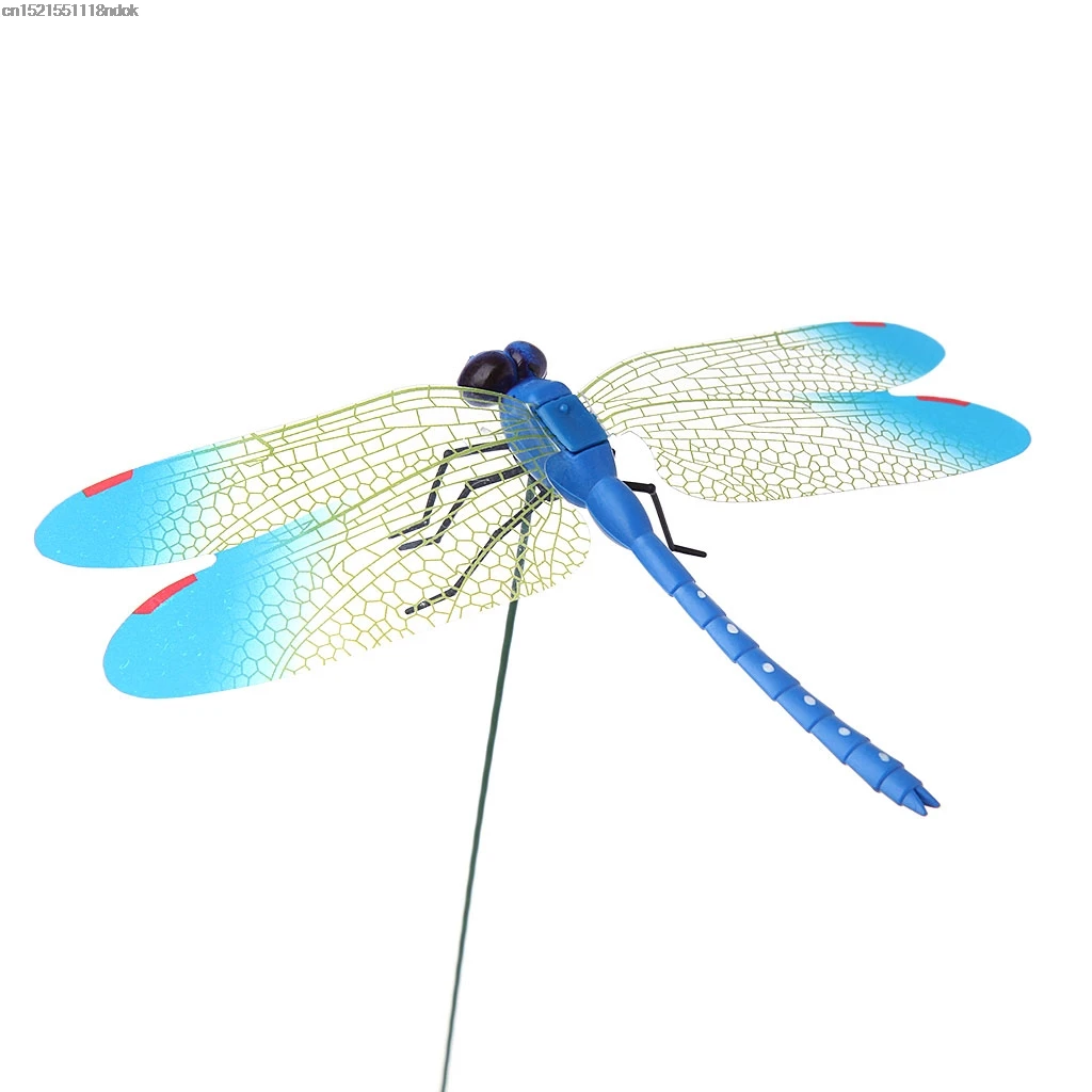 Blue Colorful Fairy Dragonfly On Stick Ornament Home Garden Vase Lawn Art Craft Decor E65B - Цвет: Blue