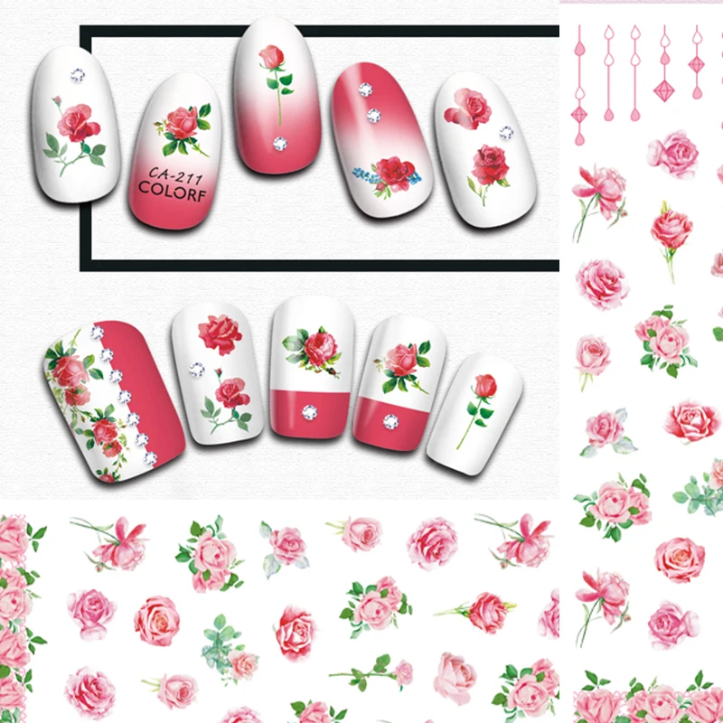 

3D Flower Series Nail Art Stickers Rose Flower Mixed Pattern Transfer Sticker DIY Design Decorations Accessories