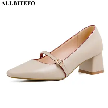 

ALLBITEFO square toe natural genuine leather women heels shoes fashion sexy high heels women high heel shoes Talons hauts femme