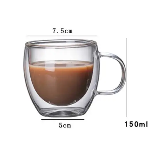 B 150ML 1 шт. стеклянная чашка с двойными стенками, пивная кофейная чашка с сердечком, термостойкая кружка для здорового напитка, чайные кружки, прозрачная посуда для напитков, Прямая поставка - Цвет: B 150ML