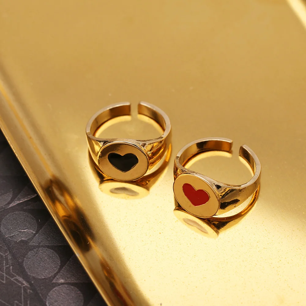 Женское кольцо с сердечком на палец 18 К золотого цвета черного и красного подарок