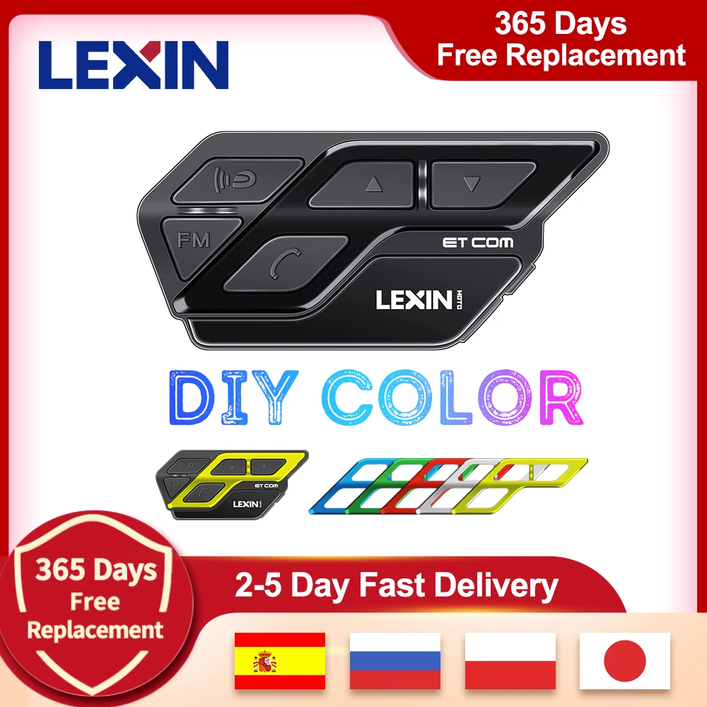 US $48.83 Lexin ET Com V50 Motorcycle Bluetooth Intercom Helmet Headset Multicolor FM Wireless BT Intercomunicador Moto 1200M 2 Riders