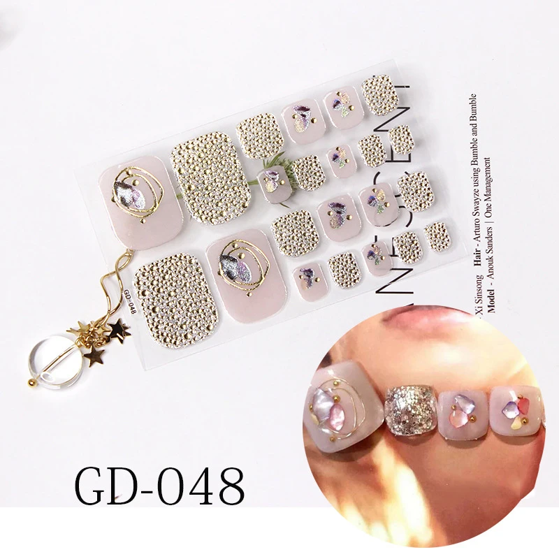 GD-048 22 типса 3D блестящая наклейка для ногтей, качественная Экологичная полностью покрывающая водостойкая наклейка для ногтей, дизайн для самостоятельного маникюра, наклейки для салонов - Цвет: GD-048