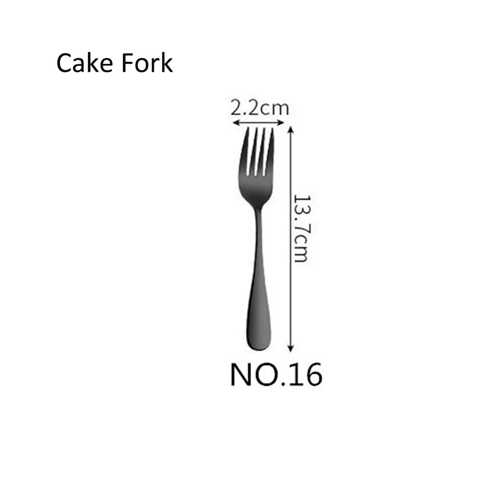 Черный набор столовых приборов из нержавеющей стали, набор посуды, Западная пищевая вилка, ложки для стейка, десертная вилка, столовое серебро, набор посуды для дома, 1 шт - Цвет: No.16 Cake Fork