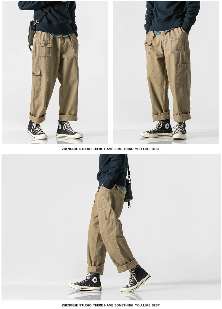 Nanxia Qiaozhuang Spring New Style Bib Overall Men's May Kaji Loose-Fit Straight-leg Pants American-Style Multi-pockets Tro