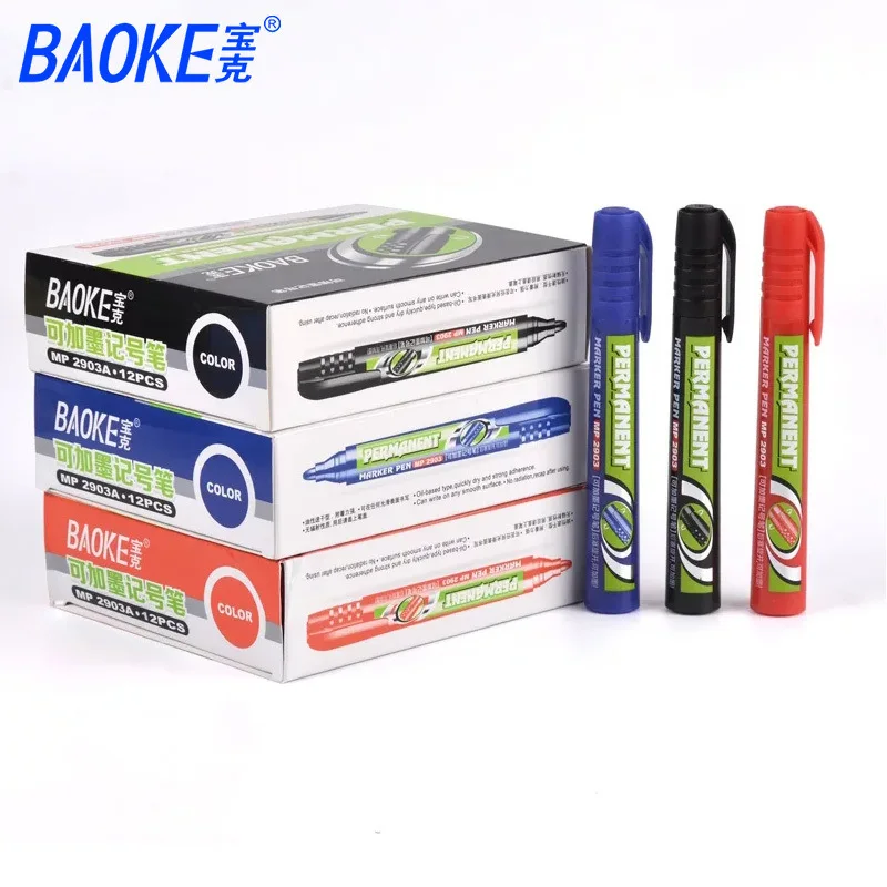 BAOKE Red Black Whiteboard Marker Waterproof Alcohol Based Oil Marker for School Office Writing Stationery Supplies