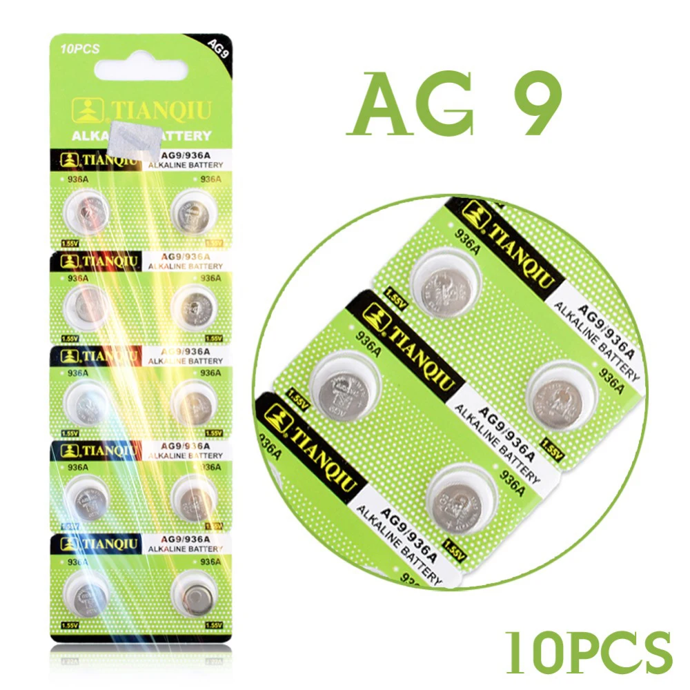 200Pcs=20Card AG9 1.55V Button Alkaline Battery SR936SW SR936 936A 194 394 394-1W 280-17 Coin Cell Batteries For Watch Control