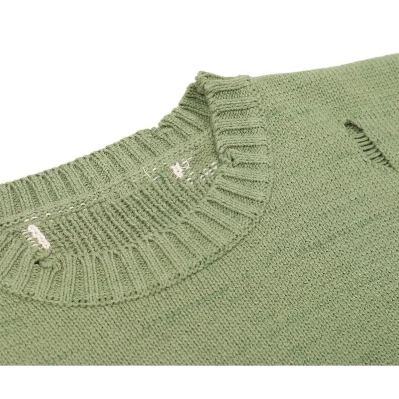 Men Oversized Sweater Green Loose Skeleton Bone Printing Woman High Quality High Street Damage Hole Vintage 1:1 Knitted Sweater