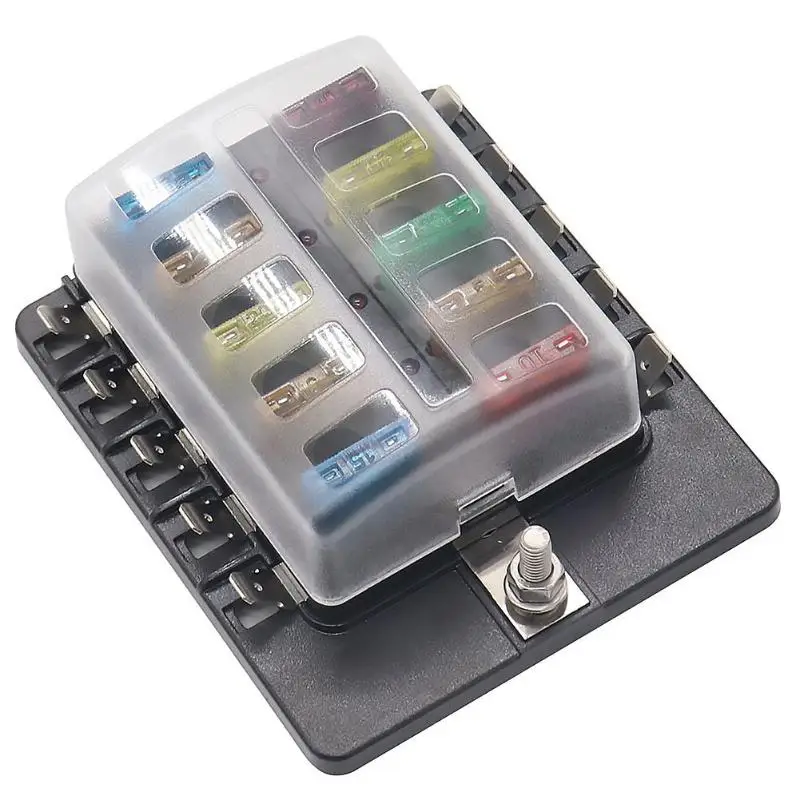 

Plastic Cover Fuse Box Holder LED Indicator 10 Ways Blade for Auto Car Boat
