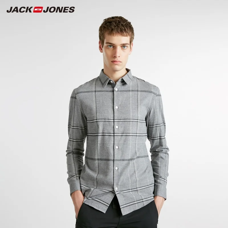 JackJones Мужская отшлифованная ткань клетчатая рубашка с длинными рукавами 218405521 |