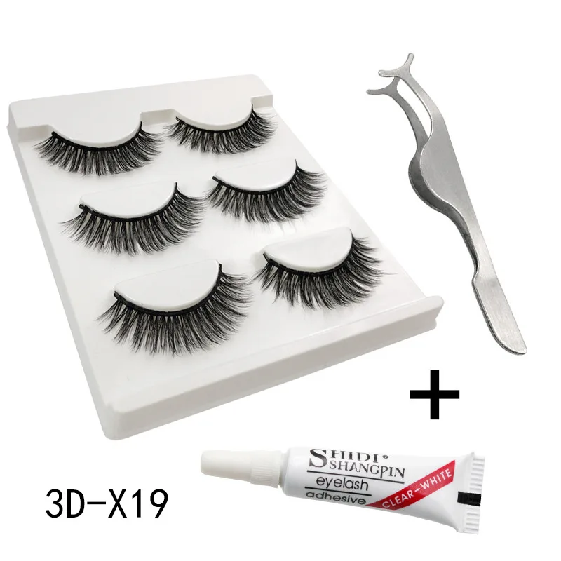 

Shidi Premier 3D Mink Fur Eyelash Set 3-Pack Combination Natural Long Eyelash + Tweezers + Small Glue