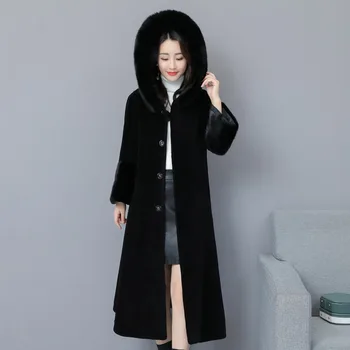 

Sheep sheared coat female 2019 new winter Haining fox fur long slim Slim