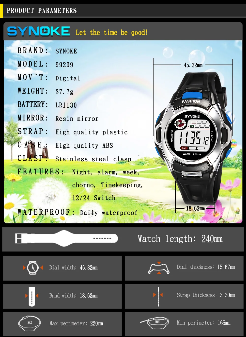 SYNOKE Kid's Watches Multifunctional Waterproof Back Light Sports Digital Watch Student's Outdoor Age Girl Watch Led Top Brand