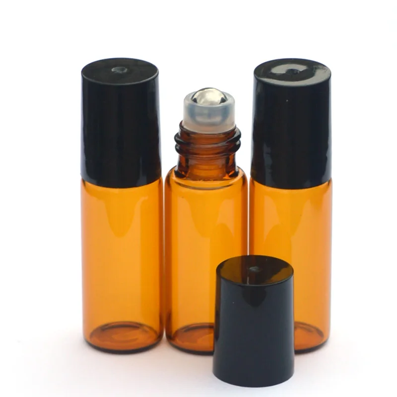 

30pcs 5ml amber roller Glass bottles for essential oils roll-on refillable perfume bottle deodorant containers with black lid
