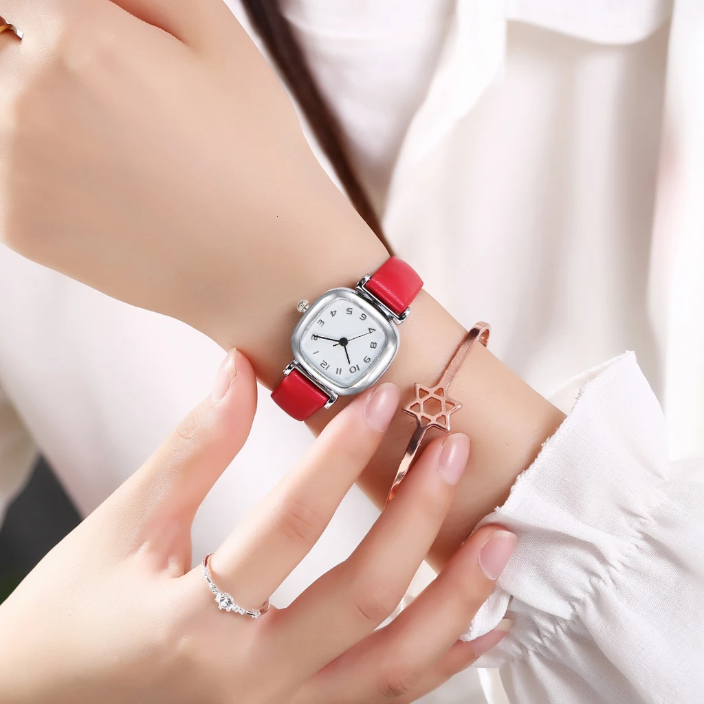 Горячая Распродажа женские кожаные арабские цифры аналоговые квадратные наручные часы женские Роскошные Кварцевые аналоговые женские часы