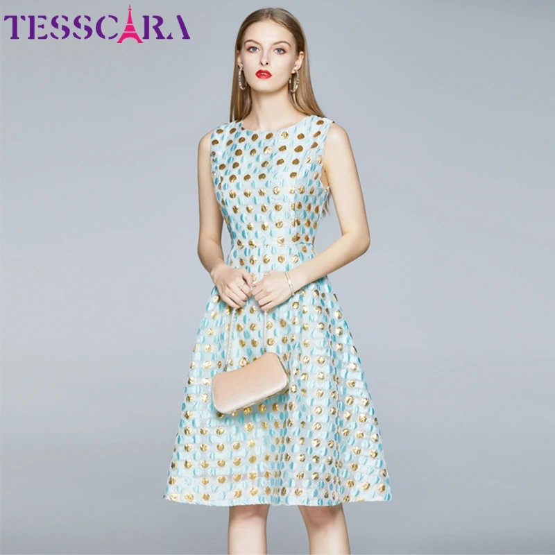 Женское летнее роскошное жаккардовое платье TESSCARA высококачественное элегантное