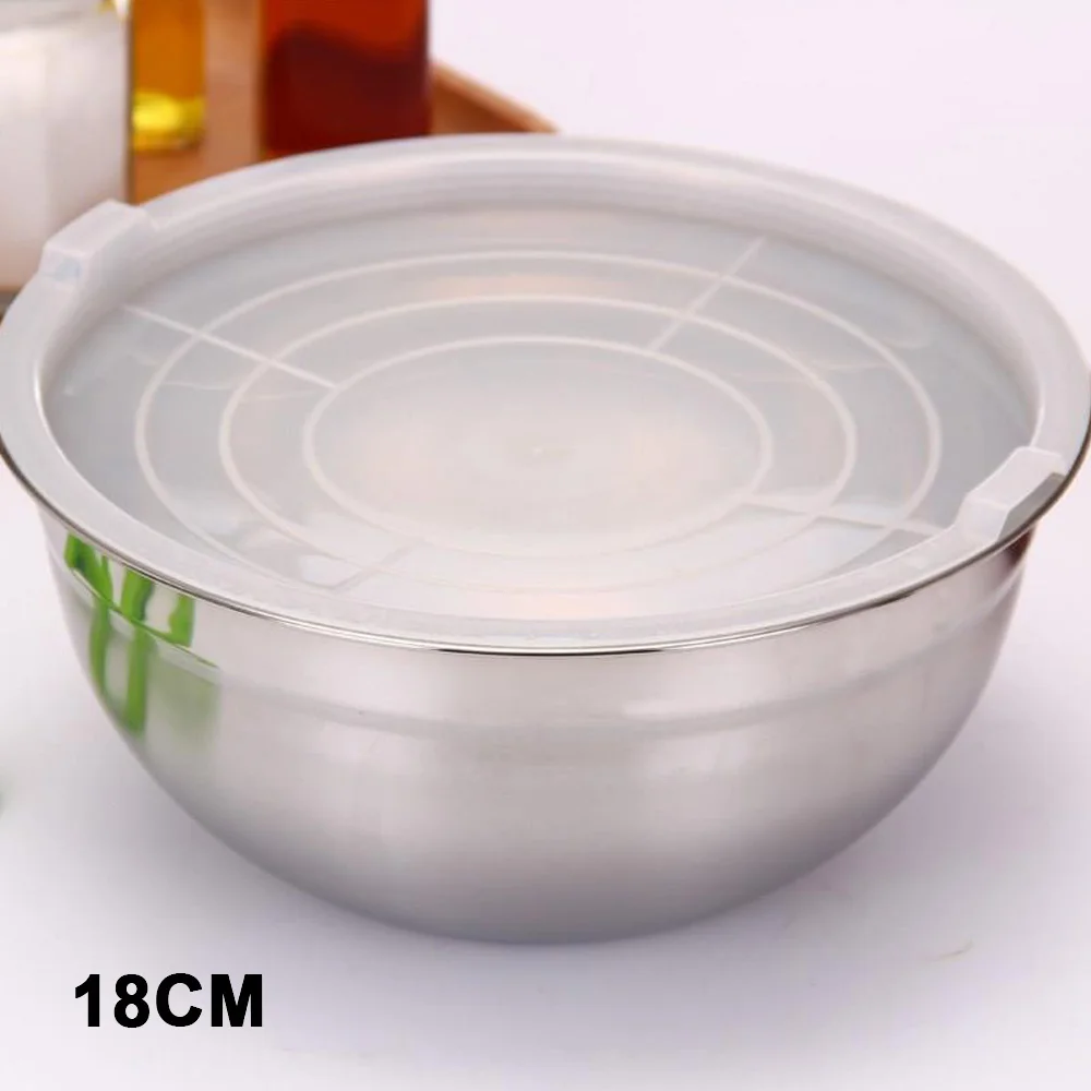 Крышка портативная практичная чаша из нержавеющей стали салатная чаша миска для смешивания Кухонный Термометр инструменты обеденные коробки столовые миски крышка - Цвет: 18cm