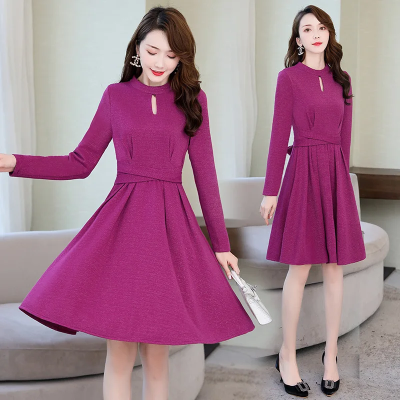

2019 Autumn Mid-length Long-sleeved Dress Waist Hugging Slim Fit Elegant Elegant Comfortable Soft Skin Ladies'