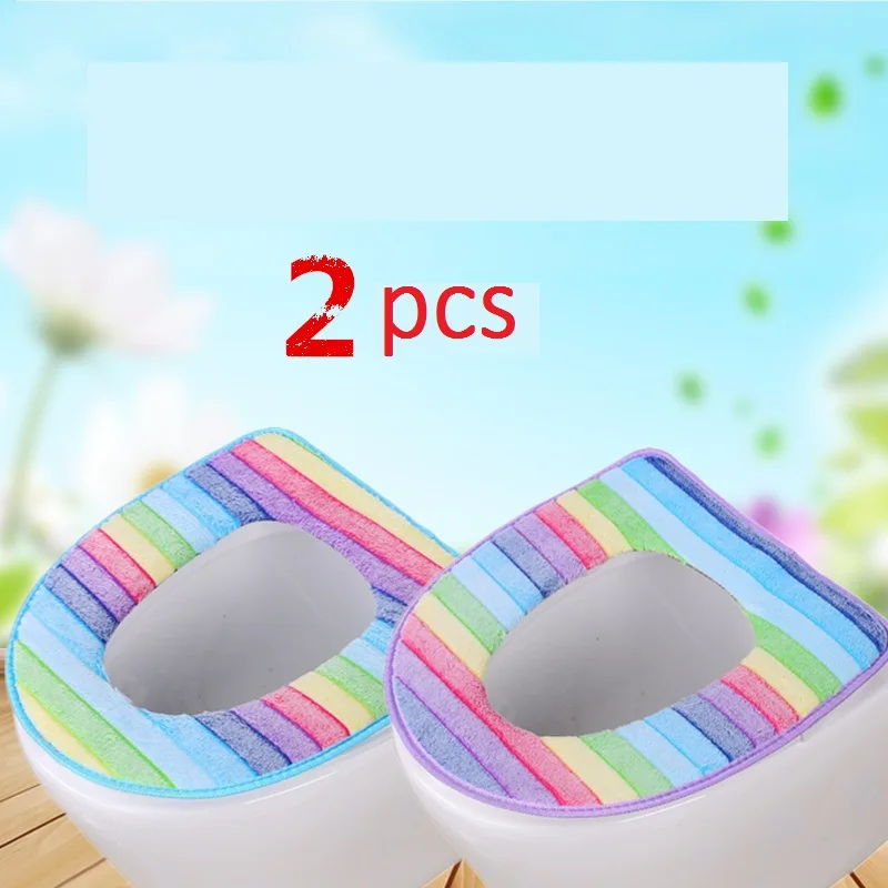 A bule purple 2pcs Радужные полосатые Чехлы для сиденья унитаза на молнии для туалета зимние теплые подушки Универсальный Размер удобный коврик для унитаза - Цвет: A bule purple 2pcs