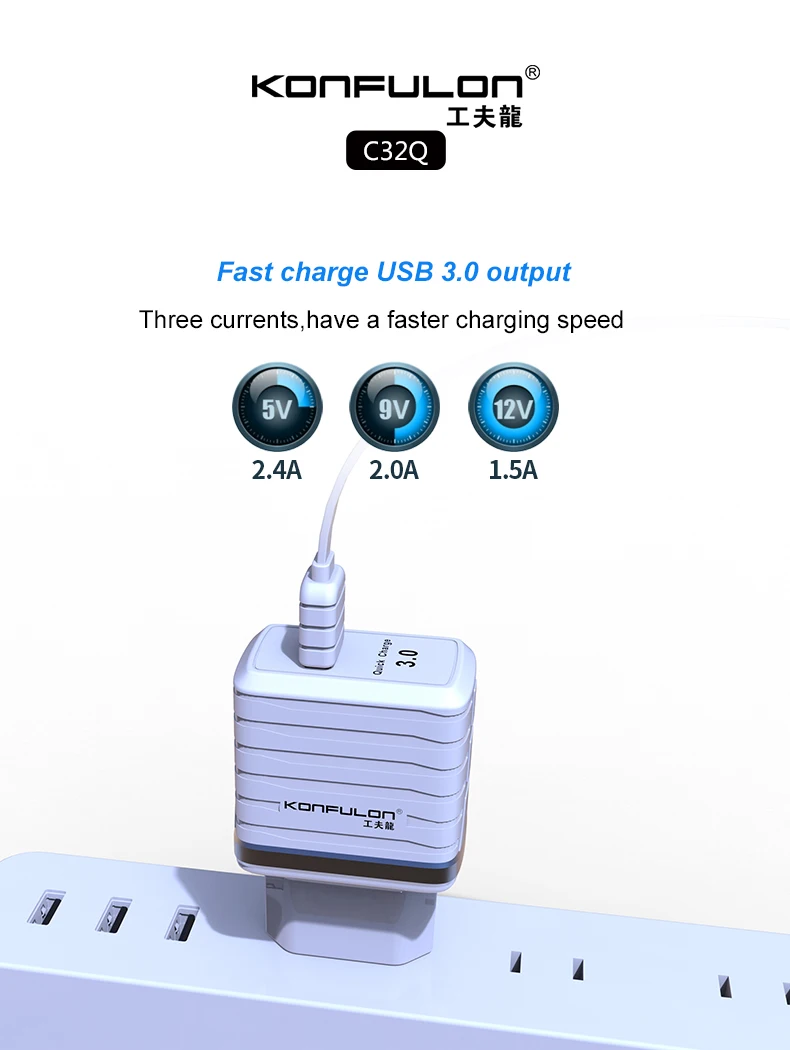 QC3.0 зарядное устройство с европейской вилкой, быстрое зарядное устройство для мобильного телефона, быстрая зарядка 2,4 А, быстрая зарядка для iPhone/samsung/Xiaomi/Android/LG C32Q