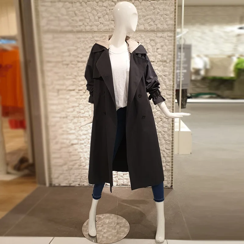 

Windbreaker Women's Medium Length 2019 New Women's Loose Lace Up Temperament Autumn Hooded Coat Trend Women Trench Coat