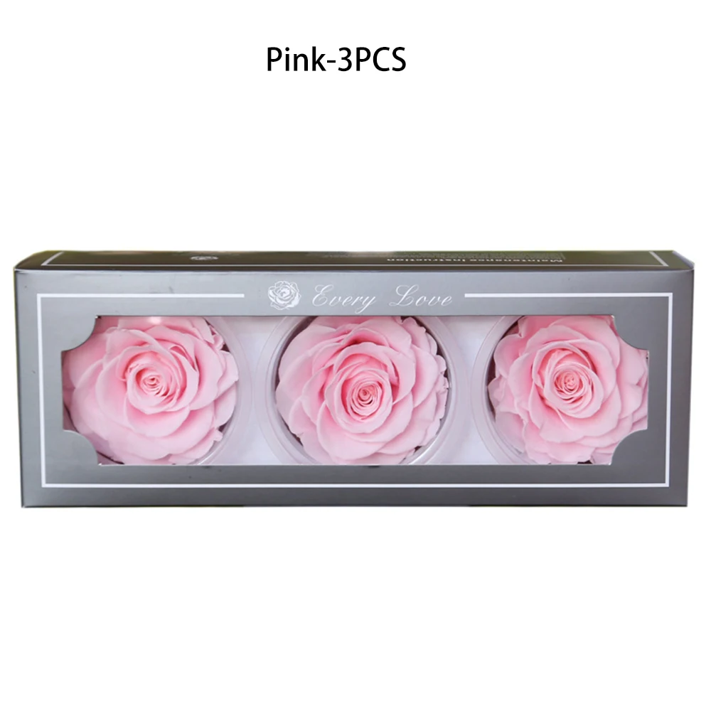 Pink 3 шт./кор. "Законсервированные" Цветы вечный цветок засушенные цветы вечная розы коробка бессмертный Роза 7-8 см цветочного бутона на День святого Валентина, подарок в день - Цвет: Pink