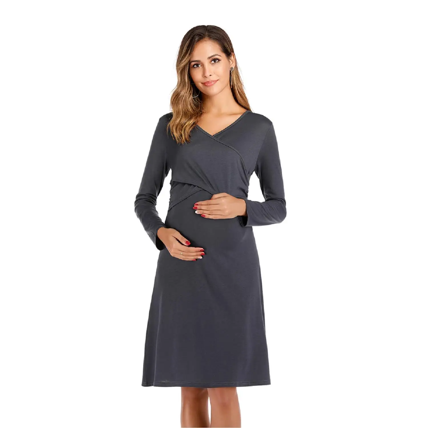 Новинка 2020 осенне зимняя однотонная простая одежда для кормящих мам с длинными