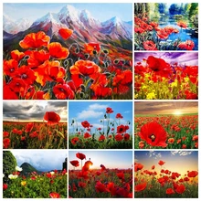 5D Diy Diamond Flower Poppy Bloem Vierkante/Ronde Diamant Kruissteek Set Diamant Mozaïek Art Foto Muurschildering Woondecoratie