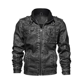 

Men Leather Jacket 2019 Autumn Winter Hot Sale Locomotive Punk Casual Coat Warm Plus Size Waterproof Leather Clothing