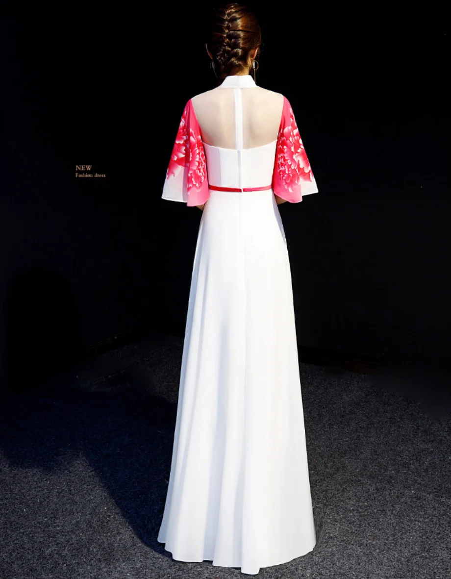 Китайский Улучшенный чёнсам Vestidos женский тонкий Qipao элегантный платок длинное вечернее платье guzheng сценические шоу