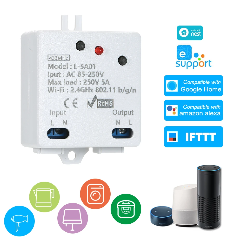 EWeLink Wi-Fi Smart Switch RF 433 МГц 5A/1100 Вт беспроводной переключатель с функцией синхронизации пульт дистанционного управления для Android/IOS APP управления - Комплект: without remote