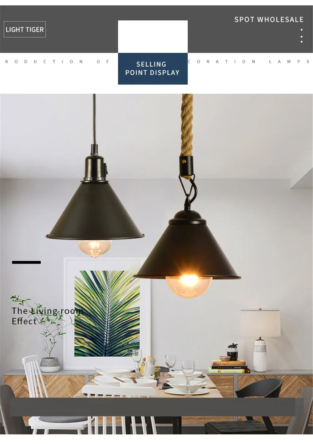 Nordic Design Loft Decor Retro Pendant Lamp LED Edison Industrial Wind Hemp Rope Iron Hanging Light Dining Room Home Lighting (5)