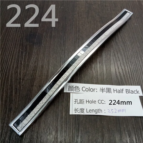 Half Black CC 224mm Кристальная ручка с отверстием CC 96 мм/128 мм серебристо-цветная кристальная Мебельная ручка для шкафа Ручка для выдвижных ящиков дверная ручка кухонная ручка - Цвет: Half Black CC 224mm