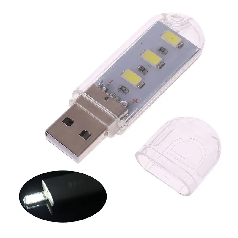 New Portable Keychain USB Power 3 LED White Night Light U Disk Shape Lamp Cover